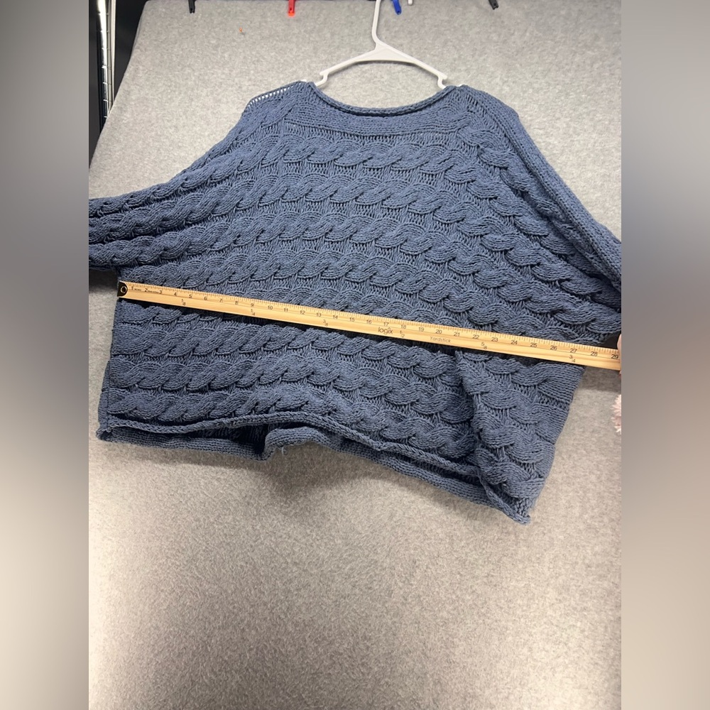 POL Blue Textured Cable-Knit Scoop Neck Sweater - Picture 8 of 9
